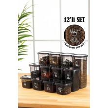 Str Store Beyaz Serigrafi Etiketli Kare Erzak Saklama Kabı 12'li Set 4x(0,55 Litre, 1,2 Litre, 1,75 Litre), BNM12LI