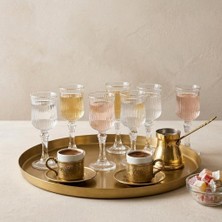 Str Store 6'lı Çizgili (Fitilli) Ayaklı Cam Kadeh Seti - 70 ml Türk Kahvesi Yanı Su, Şerbet ve Likör Bardağı, Lüks Sunum Kadehi