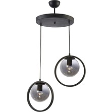 Modavize Nina Modern Salon - Mutfak - Yatak Odası Metal Halkalı Kapalı Camlı Ikili Avize