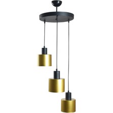 Modavize Teddy Özel Tasarım Modern Cafe Mutfak Salon Metal Siyah Gold 3 Lü Sarkıt Avize