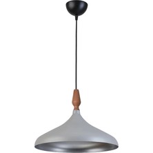 Modavize Nil Modern Tasarım Ahşap Detaylı Metal Cafe - Mutfak  Gri Renk Tekli Avize (35 Cm)