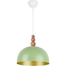Modavize Neo Modern Tasarım Ahşap Detaylı Metal Cafe - Mutfak Yeşil Renk Tekli Avize (28 Cm)