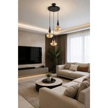 Modavize Fora Modern Tasarım Salon - Mutfak - Yatak Odası Siyah Renk Sarkıt Bal Camlı 3 Lü Avize