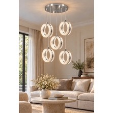 Modavize Queen Modern Gold Tasarım 5'li Uzaktan Kumandalı 3 Renk (Sarı Günışığı ve Beyaz) - Ledli Banyo - Mutfak - Salon Ledli Sarkıt Avize