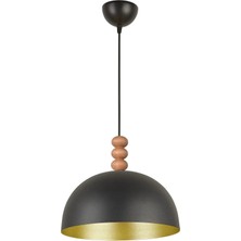 Modavize Neo Modern Tasarım Ahşap Detaylı Metal Cafe - Mutfak Siyah Renk Tekli Avize (28 Cm)