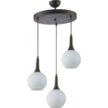 Modavize Fred Modern Dekoratif Salon - Mutfak - Yatak Odası Siyah Renk Beyaz Camlı 3 Lü Avize