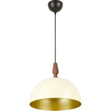 Modavize Neo Modern Tasarım Ahşap Detaylı Metal Cafe - Mutfak Krem Renk Tekli Avize (28 Cm)