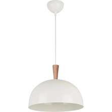 Modavize Neo Modern Tasarım Ahşap Detaylı Metal Cafe - Mutfak  Beyaz Renk Tekli Avize (28 Cm)