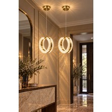 Modavize Queen Modern Tasarım Gold 3 Renk (Sarı Günışığı ve Beyaz) - Ledli Banyo - Mutfak - Salon Ledli Sarkıt Avize (2 Adet)