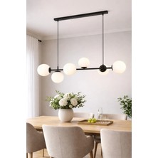 Modavize Milano Modern Tasarım Salon Yemek Odası Mutfak Siyah Renk Beyaz Camlı Sıralı 6lı Avize