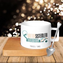 BK Gift Kişiye Özel Mesleki Üretim Sistemleri Mühendisi Ahşap Altlıklı Seramik Fincan