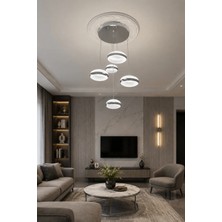 Modavize Yonca Modern Tasarım 5'li Krom Uzaktan Kumandalı 3 Renk (Sarı Günışığı ve Beyaz) - Ledli Banyo - Mutfak - Salon Ledli Sarkıt