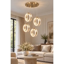 Modavize Queen Modern Gold Tasarım 4'lü Uzaktan Kumandalı 3 Renk (Sarı Günışığı ve Beyaz) - Ledli Banyo - Mutfak - Salon Ledli Sarkıt Avize
