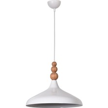 Modavize Nil Modern Tasarım Ahşap Detaylı Metal Cafe - Mutfak  Beyaz Renk Tekli Avize (35 Cm)