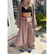 Siyah Uzun Alt Üst Kimono Takım