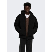Only & Sons 22038720 Onsromo Puffer Jacket Otw Siyah Erkek Kapüşonlu Mont