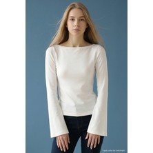 Şiir Beja Slim Fit Yumuşak Dokulu Çan (Ispanyol) Uzun Kollu Kayık Yakalı Kadın Bluz & Top -