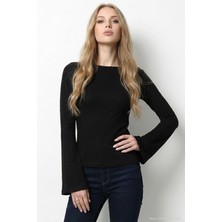 Şiir Beja Slim Fit Yumuşak Dokulu Çan (Ispanyol) Uzun Kollu Kayık Yakalı Kadın Bluz & Top -