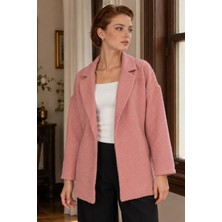Armonika Kadın Açık Pembe Erkek Yaka Yanları Yırtmaçlı Oversize Ceket ARM-26K001009