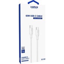 Sunix 3A Type-C To Type-C Hızlı Şarj ve Data Kablosu Beyaz SC-194