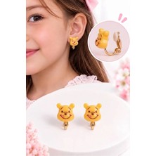 Syn Shop Sevimli Ayıcık Pooh Desenli Sarı Kız Çocuk Klipsli Küpe Deliksiz Kulak Için Küpe