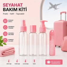 Syn Shop Seyahat Bakım Kiti 4 Parça Pembe Şeffaf Dolum Şişe Seti Sprey Taraklı