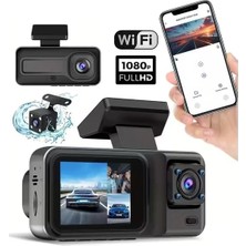 3 Kameralı Wifi Araç Içi Kamera Seti 1080P Full Hd | Ön + Kabin + Geri Görüş Desteği Park Yardımcı Dash Cam