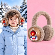 Syn Shop Sevimli Işıklı Astronot Bej Kahverengi Genç Kız Erkek Çocuk Peluş Kulaklık Tüylü Kışlık Kulak Isıtıcı Şapka Soğuk Geçirmez