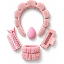 Syn Shop Pembe Abadok Dest Bubble Yumuşak Cilt Bakımı Spa Yüz Yıkama Makyaj Kadife Işıltılı Taç Bileklik Mandal Toka Kahkül Bigudi Beauty Blender Makyaj Süngeri