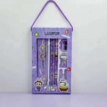 Syn Shop Labubu Mor Kırtasiye Seti 3ADET Kurşun Kalem ve Başlığı Kalemtraş Silgi Cetvel