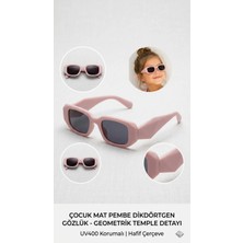 Syn Shop Pudra Pembe Kız Çocuk Güneş Gözlüğü UV400 Geometrik Çerçeve Mat Şık Hafif Çocuk Gözlük Hediyelik