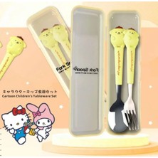 Syn Shop Pompompurin Sarı Sevimli Köpek Y2K Kore Kawai Kutulu Çatal Kaşık Set Beslenme Hello Kitty