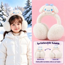 Syn Shop Sevimli Tavşan Cinnamorolll Beyaz Erkek Kız Çocuk Katlanabilir Peluş Tüylü Kulaklık Kışlık Kulak Isıtıcı Şapka Soğuk Geçirmez
