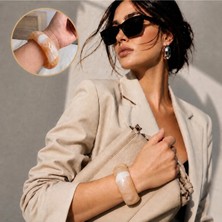 Syn Shop Bej Ekru Trend Vintage Kemik Reçine Mermer Desenli Kalın Bilezik Zarax Model Kemik Görünüm Bileklik