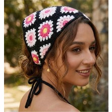 Syn Shop Örgü Üçgen Bandana Papatya Saç Bandı Kadın Genç Kız Çocuk Yazlık Bohem Vintage Kore Tarzı Ay Çiçek