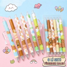Syn Shop 6’lı Kawaii Sevimli Capybara Kapibara Desenli Tükenmez Kalem Seti Basmalı Sevimli Kalem Okul Kırtasiye Ofis İş Jel Tükenmez Kalem