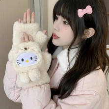 Syn Shop Hello Kitty Kışlık Kar Eldiven Peluş Lüx Yumuşak Düğmeli Kapak Parmaksız Erkek Kız Çocuk Hediyelik