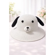 Syn Shop Beyaz Sevimli Köpek Pochacco Çocuk Hasır Bucket Şapka Yazlık Güneş Koruyucu Kız Erkek Çocuk Plaj
