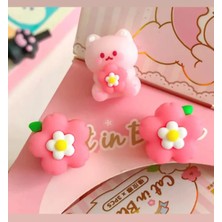 Syn Shop Kawaii 3 Adet Mini Figür Pembe Teddy Ayıcık Sakura Çiçek Silgi Okul Ofis İhtiyaçları Hediyelik