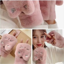 Syn Shop Kedili Kulaklı Hello Kittyy Desenli Pembe Kışlık Kar Eldiven Peluş Lüx Yumuşak Düğmeli Kapak Parmaksız Erkek Kız Çocuk Hediyelik