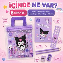Syn Shop Sevimli Kedi Kuromiii Desenli Kırtasiye Seti Çantalı Kalemlik Not Defteri Cetvel 2 Kurşun Kalem Silgi Kalemtıraş