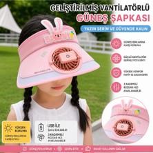 Syn Shop Tavşan Kulaklı USB Şarjlı Çocuk Vantilatörlü Güneş Şapkası 3 Kademeli Ayarlı Uv Korumalı Pembe