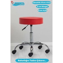 Ertürk Store Döner Ofis Kasiyer Taburesi Tekerlekli Deri Döşeme Oturak Eczane Laboratuvar Büro Çalışma Koltuğu, Kırmızık