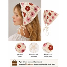 Syn Shop Örgü Üçgen Pembe Kahve Krem Bandana Alaçatı Saç Bandı Kadın Genç Kız Çocuk Yazlık Bohem Vintage Kore Tarzı Ayçiçek