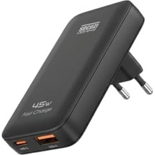 Bomii 45W Gan Hızlı Şarj Adaptörü, Type-C ve Usb-A Çift Portlu, Türk-Amerikan Tipi Çift Fişli, Ultra Slim