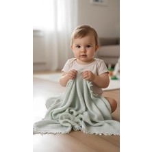 Bomii Bebek Battaniyesi, 4 Katlı Müslin %100 Pamuk, Püsküllü Kenarlı, 115X100 Cm, 230 Gram, Çok Amaçlı, Havuz ve Banyo Kullanımına Uygun (Çağla Yeşili)