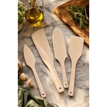 Bomii Doğal Diş Budak Ağacı Ahşap Tahta Kaşık Spatula Seti Ağaç Kaşık (4'lü Set) DŞB-103