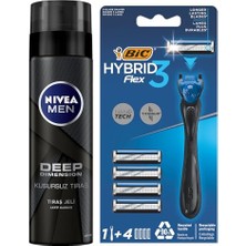 Bomii Erkek Tıraş Jeli Deep Dimension 200 ml + Bıc Hybrid 3 Flex Erkek Tıraş Bıçağı 1 Sap ve 4 Yedek Başlık (3 Bıçak)