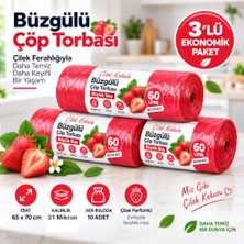Bomii Büzgülü Çöp Torbası, Büyük Boy 65X70 Cm, Sızdırmaz, Dayanıklı, Çilek-3rulo