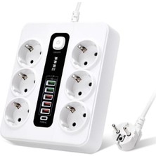 Bomii Çoklu Priz, 6'lı Usb, 12'si 1 Arada Çoklu Priz, 5 Usb-A ve 1 Usb-C, Şalterli, 2 M Uzatma Kablosu, 3000 W, Ofis, Ev Için Çoklu Priz (Beyaz)
